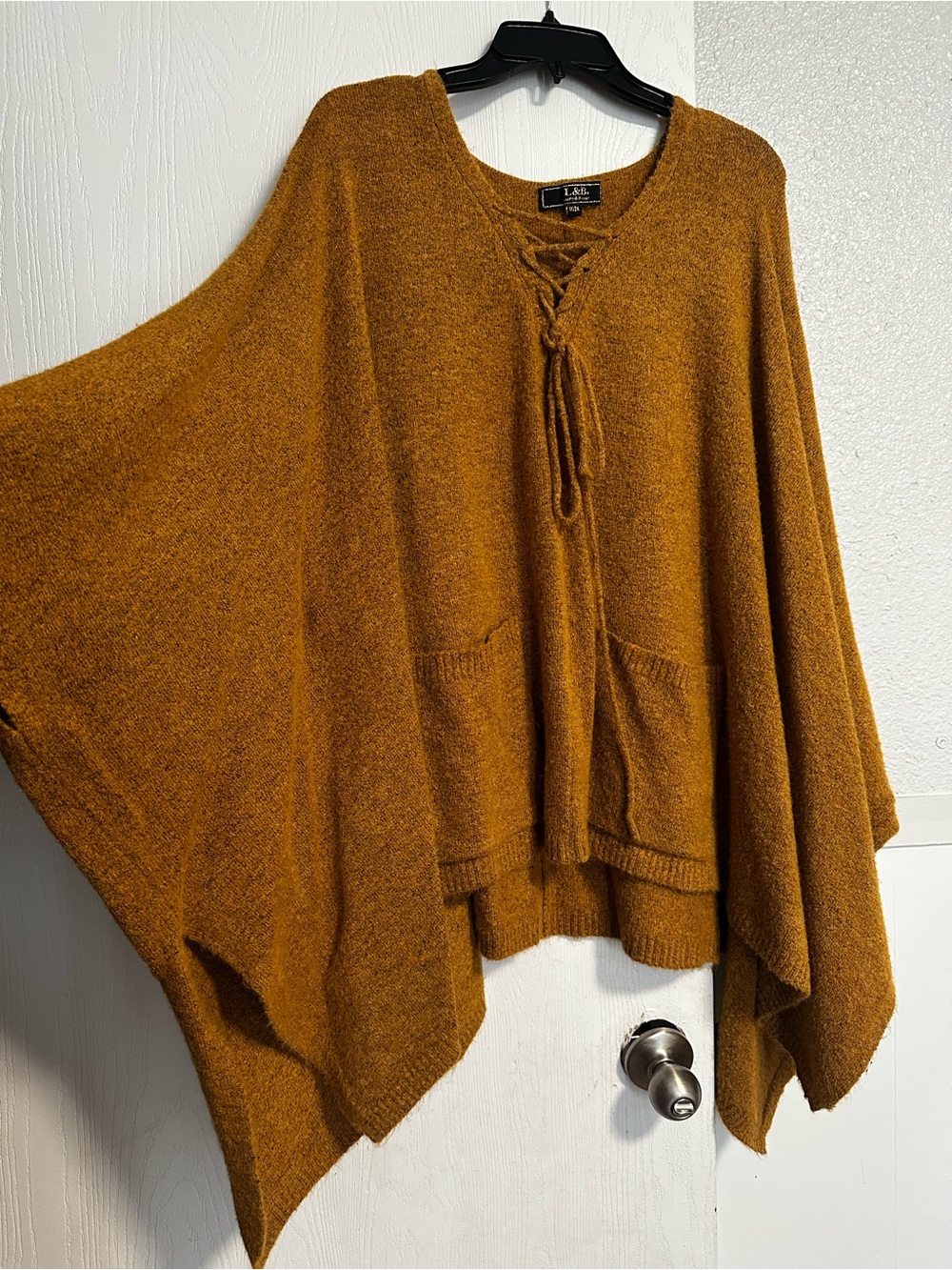 L&B Lace-Up Poncho Sweater in Mustard Gold